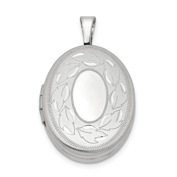 Sterling Silver 19MM Brushed and Polished Hearts Oval Locket Charm Pendant Sterling Silver 19MM Brushed and Polished Hearts Oval Locket Charm Pendant